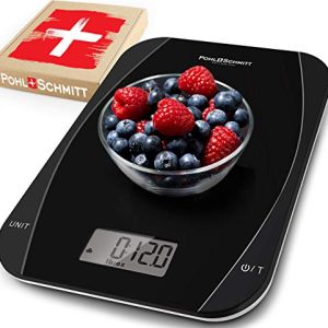 Pohl Schmitt Mechanical/Digital Food Kitchen Scale – Multi-Transducer Scale for Greater Precision with Auto Shut-Off (Batt. Incl.), Black