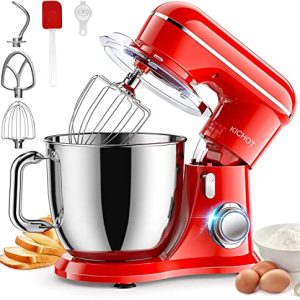 Stand Mixer, KICHOT 10+P Speed 4.8 Qt. Household Stand Mixers, Tilt-Head Cake Mixer Machine with Dough Hook, Beater, Wire Whisk & Splash Guard Attachments for Baking, Cake, Cookie, Kneading, RED