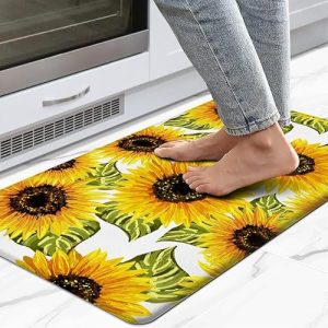 FYATHM Kitchen Mats, Sunflower Kitchen mats for Floor, Anti Fatigue Mats for Kitchen Floor Cushioned, Non Skid Washable Memory Foam Kitchen Rugs and Mats for Bedroom, Office, Sink, Laundry 17.3*29”