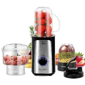 Sangcon Blender and Food Processor Combo for Kitchen for smoothies/ice, 3 in 1 Electric Food Chopper for Meat and Vegetable, 350W High Speed Blenders with 2 Speeds and Pulse for Smoothies and Shakes