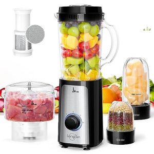 Sangcon 5 in 1 Blender and Food Processor Combo for Kitchen for smoothies/ice, Food Chopper for Meat and Vegetable, 350W High Speed Smoothie Blenders with 2 Speeds and Pulse for Smoothies and Shakes