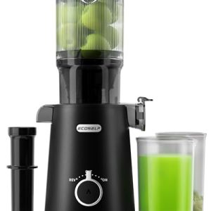 ECOSELF Juicer Machines, Cold Press Juicer with 4.35” Wide Mouth, Whole Fruit Juicer, Slow Masticating Juicer for Vegetable and Fruit, Self Feeding, High Juice Yield, Easy to Clean with Brush, Black