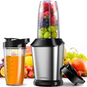 KIDISLE Blender for Shakes and Smoothies, 24oz Personal Blender, Max 1000W Smoothie Blender with 2 Portable BPA Free Cups for Frozen Drinks, Smoothies, Sauces, & More, Stainless Steel