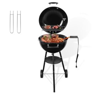 CUKOR Electric Grill & Charcoal Grill 2 in 1,Electric Barbecue Grill Indoor Kettle Charcoal BBQ Grill Outdoor for Patio,Camping,Cooking,Backyard with Porcelain-Enameled Lid and Wheels Black