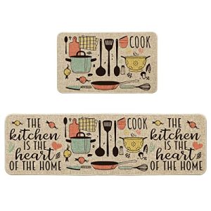 Artoid Mode The Kitchen is The Heart of The Home Kitchen Mats Set of 2, Seasonal Cooking Sets Holiday Party Low-Profile Floor Mat for Home Kitchen – 17×29 and 17×59 Inch