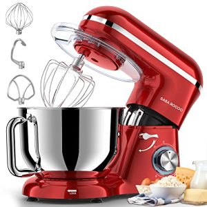 SASA ROCOO Stand Mixer 660W 6+P Speed Tilt-Head Electric Kitchen Mixer with 7.5 Qt Stainless Steel Bowl, Beater, Dough Hook, Whisk, Beater for Baking, Bagel, Cake, Pizza，Dishwasher Safe (red)