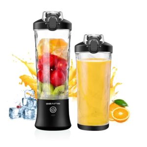 SEAINS Portable Blender, Personal Blender for Shakes and Smoothies with 20 Oz Travel Cup and Lid, Mini Personal Size Blender with 6 Blades and USB Rechargeable for Gym, Kitchen and Outdoors (Black)