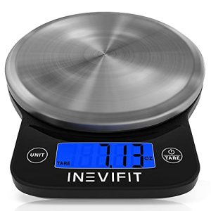 INEVIFIT Digital Kitchen Scale, Highly Accurate Multifunction Food Scale 13 lbs 6kgs Max, Clean Modern Black with Premium Stainless Steel Finish. Includes Batteries