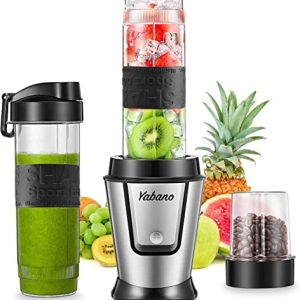 Personal Blender with 2 x 20oz Travel Bottle and Coffee/Spices Jar, Portable Smoothie Blender and Coffee Grinder in One, 500W Single Serve Blender for Shakes and Smoothies, BPA free(Black)