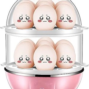 Rapid Egg Cooker, 14 Egg Capacity Electric Egg Cooker with Measuring Cup, Durable PP Egg Boiler With Auto Shut-Off for Soft, Medium, Hard Boiled(U.S. Plug-Pink)