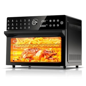 32QT Extra Large Air Fryer, Toaster Oven Air Fryer Combo, 360°Hot Air Circulation for Healthier Food, 1800W Preset Dual Cook, 13″Pizza Cooking, 20-in-1 Double-Rack Oven, 7-Accessory, Transparent Door