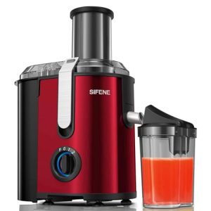 SiFENE 800W Centrifugal Juicer Machine, Stainless Steel Juicer Machine with 3.2″ Wide Mouth for Whole Fruits & Veggies, Fast Juicing with 3 Speed Settings, Easy Clean, BPA Free, Red