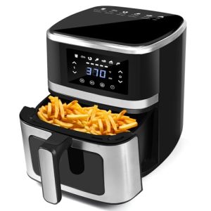 LKJ Air Fryer,5.3Qt Airfyer with Viewing Window, 7 Custom Presets Large Air Fryer Oven with Smart Digital Touchscreen,Non-stick and Dishwasher-Safe Basket, Kitchen Tongs, Rack with Skewers