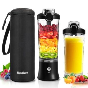 Portable Blender Personal Juicer with Insulated Sleeve for Shakes and Smoothies – 21 Oz Mini Blender Cup with 6 Blades, Travel Lid, USB Rechargeable – Small Blender for Kitchen, Travel, Office, Gym