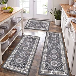 HEBE Boho Kitchen Rug Sets 3 Piece with Runner Non Skid Kitchen Rugs and Mats Washable Kitchen Mats for Floor Thick Kitchen Floor Mat Runner Rugs Carpet for Hallway Kitchen Holiday Decor