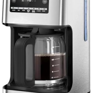 Kismile Coffee Maker, 14-Cup Programmable Drip Coffee Makers with Reusable Filter & Keep Hot Plate, Auto Pause Small Coffee Machines with Large Coffee Pot,Timer, Self-cleaning,Stainless Steel