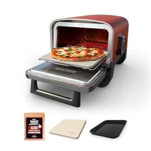 Ninja Woodfire Pizza Oven, 8-in-1 outdoor oven, 5 Pizza Settings, Ninja Woodfire Technology, 700°F high heat, BBQ smoker, wood pellets, pizza stone, electric heat, portable, terracotta red, 9×13