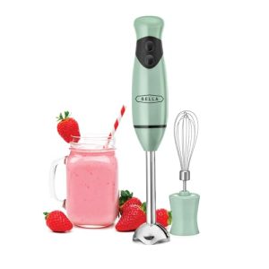 BELLA Immersion Blender, Portable Mixer and Emulsifier with Whisk Attachment, 2 Speed, Electric Handheld Juicer, Shakes, Baby Food and Smoothie Maker, Stainless Steel, BPA Free, 250 Watt, Sage