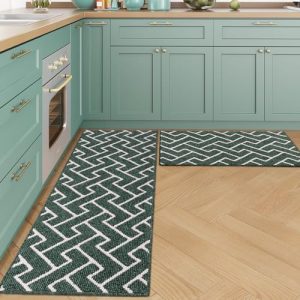 hicorfe Kitchen Rugs and Mats Sets,2 Pieces Super Absorbent Polypropylene Non-Slip Rug,Soft Comfort Floor Mat,Washable for Kitchen,Hallway,Office,Sink,Laundry(20″ x 31.5″ Plus 20″ x 59″,Emerald