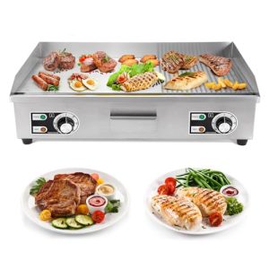 Dyna-Living Commercial Electric Griddle 29” Flat Top Grill Countertop Griddle 4400W Stainless Steel Teppanyaki Grill Large Electric Griddles for Restaurant Kitchen(Without Plug)