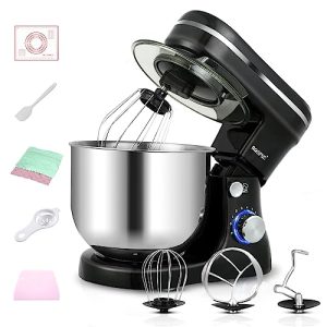 ROSPEC Stand Mixer,6.5-QT 660W 8-Speed Tilt-Head Food Mixer, Kitchen Electric Mixer with Dough Hook, Wire Whip & Beater (Black)