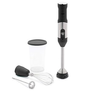 GreenLife 500-Watt Immersion Electric Handheld Stick Blender with Stainless Steel Blades, Whisk, Frother, Measuring Cup and Lid, Soups, Puree, Cake, Multi-Speed Control, Portable, Black