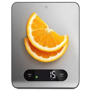 Greater Goods Stainless Steel Food Scale – A Premium Kitchen Scale That Weighs in Grams, Ounces, Fluid Ounces, and Milliliters, Hi-Def LCD Screen and Easy-to-Store Size