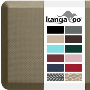 KANGAROO Thick Ergonomic Anti Fatigue Cushioned Kitchen Floor Mats, Standing Office Desk Mat, Waterproof Scratch Resistant Topside, Supportive All Day Comfort Padded Foam Rugs, 17×24, Cappuccino