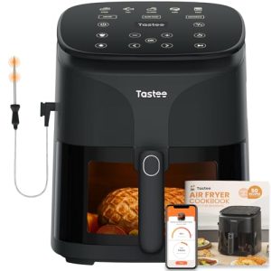 Tastee Sensor Magic Smart Air Fryer 5.5 QT with Dual-sensor Cook Probe, 8 Professional Cooking Functions, Chef-made Cookbook and Online Recipes, Large Viewing Window, Black
