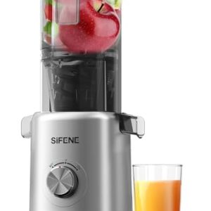 Whole Fruits Cold Press Juicer Machines, 4.3-inch (110mm) Powerful Wide Mouth Slow Masticating Juicer with Large Feed Chute for Vegetables and Fruits, Easy to Clean, Gray