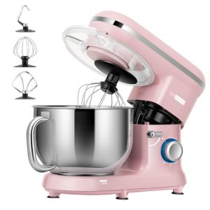 VIVOHOME Stand Mixer, 660W 10 Speed 6 Quart Tilt-Head Kitchen Electric Food Mixer with Beater, Dough Hook, Wire Whip and Egg Separator, Pink