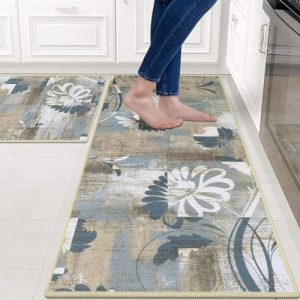 FRAMICS Vintage Flowers Kitchen Rug Sets 2 Piece, Water Absorbent Non-Slip Kitchen Mats and Rugs Non Skid Washable, Farmhouse Floral Kitchen Floor Mat Carpet Sink Laundry Bedroom 20″ x 48″+ 20″ x 31″