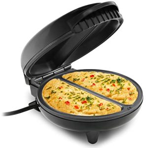 Elite Gourmet EOM205 Non-Stick Omelet, Frittata, Snack Pocket Maker, Dessert Maker, 2 Individual 6.5″ Omelets, Stainless Steel and Black