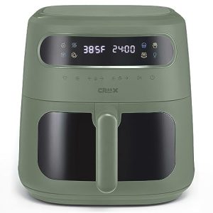 CRUX x Marshmello 8.0 QT Digital Air Fryer with TurboCrisp Technology, Touch Screen Temperature Control, Timer and Auto Shut-off, Fully Programmable, Silicone Liner Included, Olive