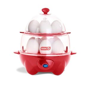 DASH Deluxe Rapid Egg Cooker for Hard Boiled, Poached, Scrambled Eggs, Omelets, Steamed Vegetables, Dumplings & More, 12 capacity, with Auto Shut Off Feature – Red