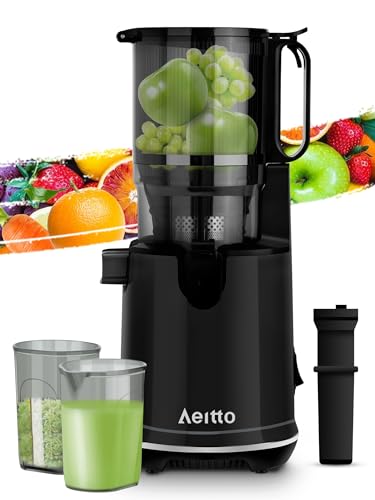 Aeitto Masticating Juicer, Cold Press Juicer Machines with 5.3″ Large Feed Chute,1.7L Large Capacity, 250W Whole Slow Juicer for Vegetable and Fruit, High Juice Yield, Easy to Clean with Brush, Black