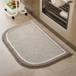 PADOOR Kitchen-Mats for Floor 100% Polypropylene Kitchen Rugs Non Slip Washable, Durable Dirt Resist Half Circle Rug TPR Backed Kitchen Floor Mat, 18″x28″, Beige