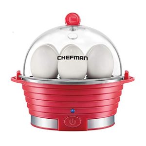 Chefman Electric Egg Cooker Boiler Rapid Poacher, Food & Vegetable Steamer, Quickly Makes Up to 6, Hard, Medium or Soft Boiled, Poaching/Omelet Tray Included, Ready Signal, BPA-Free, Red