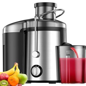 Juicer, 600W Juicer Machine with 3 Inch Wide Chute for Whole Fruits, High Yield Juice Extractor with 3 Speeds, Easy to Clean with Cleaning Brush, Compact Centrifugal Juicer Anti-drip