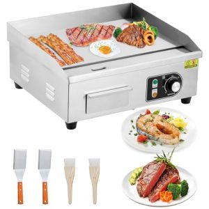 22-Inch Commercial Electric Grill 1600W Electric Countertop Grill Non-Stick Electric Grill Plate 110V Teppanyaki Flat Grill Stainless Steel Adjustable Temperature Control 122°F-572°F (with plug)