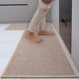 Yancorp Kitchen Rugs of 2 PCS Kitchen Floor Mats Washable Outdoor Rug Jute Rug Non Slip Kitchen Runner Rugs Mats Absorbent Cushioned Anti Fatigue for Kitchen, Floor Home, Office, Laundry,Khaki