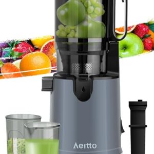 Aeitto Cold Press Juicer, Juicer Machine with 5.3″ Wide Mouth, 250W Whole Fruit juicer, 1.7L Large Capacity Juice Extractor for Vegetable and Fruit, High Juice Yield, Easy to Clean with Brush, Grey