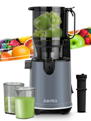 Aeitto Cold Press Juicer, Juicer Machine with 5.3″ Wide Mouth, 250W Whole Fruit juicer, 1.7L Large Capacity Juice Extractor for Vegetable and Fruit, High Juice Yield, Easy to Clean with Brush, Grey