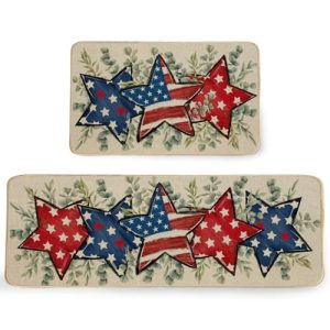 ARKENY 4th of July American Flag Patriotic Kitchen Mats Set of 2, Memorial Day Independence Day Stars Home Decorative Kitchen Rugs, Decorative Kitchen Floor Mat-17×29 and 17×47 Inch-AKM073