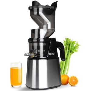 Cold Press Juicer Machines: 300W Stainless Steel 5.1″ (130mm) Large Feed Chute Slow Masticating Juicer Machines, Electric Masticating Juicer for Vegetable and Fruit, Easy to Clean with Brush