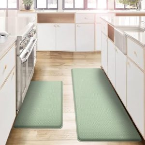 AUTODECO Kitchen Mats and Rugs Set of 2 – Cushioned Anti-Fatigue Kitchen Rug for Floor Washable 17″x29″ +17″x59″, Light Green