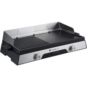 Tesslux Electric Indoor Grill & Griddle, 20” Non-stick Removable Plate for Outdoor Used, 1600W Dual Temperature Control, Stainless Steel Oil Baffle