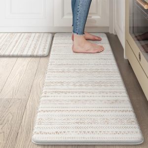 Ailsan Anti Fatigue Kitchen Mats for Floor, Non Slip Kitchen Mats and Rugs, Memory Foam Kitchen Mat, Heavy Duty Ergonomic Comfort Rugs for Kitchen Floor, Office, Sink, Khaki