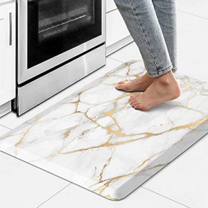 Opulentix Kitchen Mats for Floor Anti Fatigue Kitchen Mats and Rugs Cushioned Non Skid Waterproof Thick Comfort Marble Kitchen Floor Mats for Standing in Front of Sink Desk Office 17.3″x28″, Gold