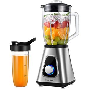 SHARDOR Blender for Shake and Smoothies 2.0, 1200W Countertop Blender for Kitchen, 52oz Glass Jar, 3 Adjustable Speed Control for Frozen Fruit Drinks, Smoothies, Sauces & More, Silver